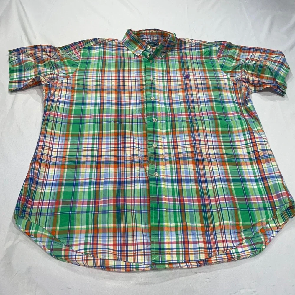 Polo Ralph Lauren Mens Large Plaid Short Sleeve Button Down Shirt Multi-Color